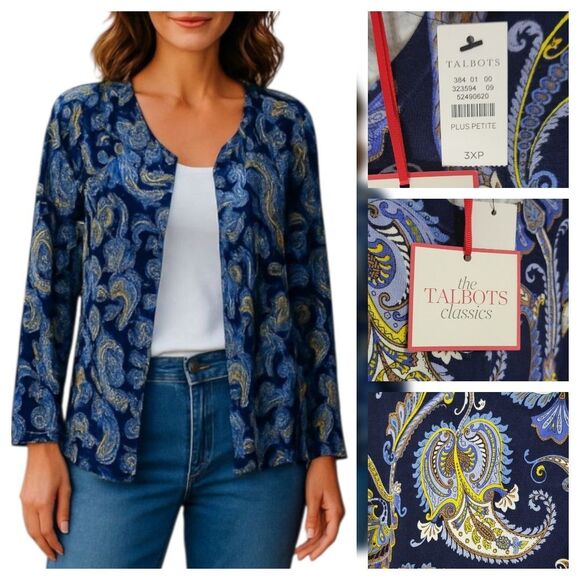 Talbots Sweaters - Talbots Paisley Cardigan Sweater 3X Plus Petite NEW - The Talbots Classics Blue